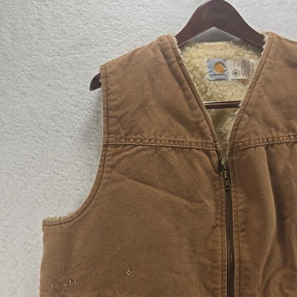 Vintage Carhartt Vest Mens XL Brown 6SV Sherpa Lined Full Zip Canvas - Picture 3 of 11